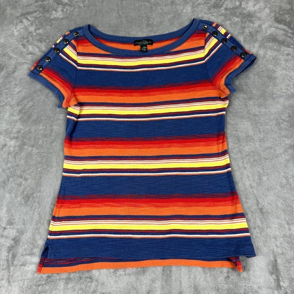 VTG Y2K Polo Jeans Co Ralph Lauren Baby Doll Tee Shirt Small Striped Colorful